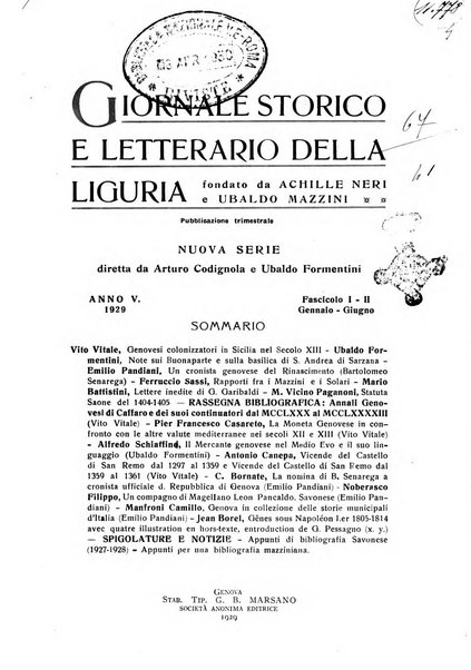 Giornale storico e letterario della Liguria