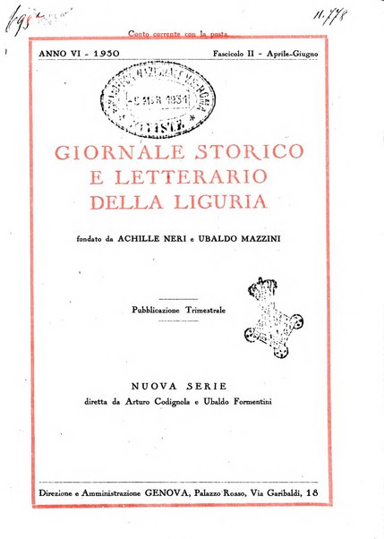 Giornale storico e letterario della Liguria