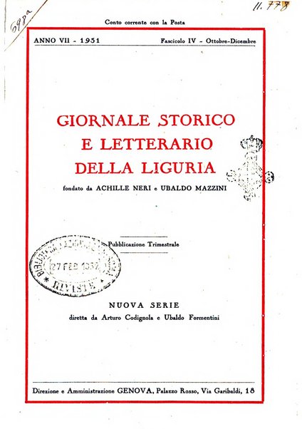 Giornale storico e letterario della Liguria