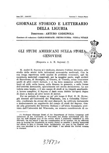 Giornale storico e letterario della Liguria