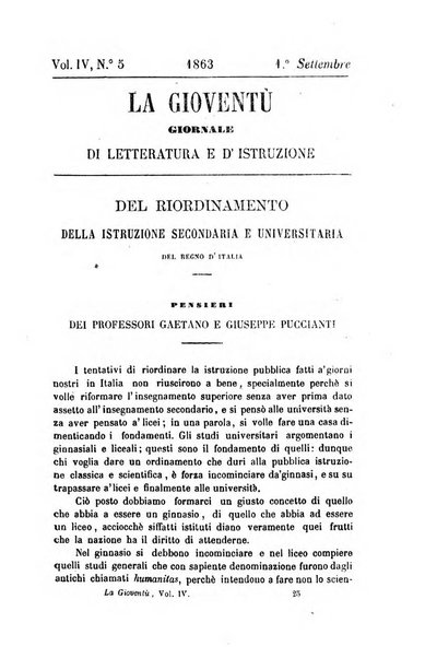 La gioventù ragguagli d'educazione e d'istruzione