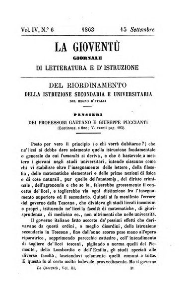 La gioventù ragguagli d'educazione e d'istruzione