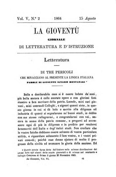 La gioventù ragguagli d'educazione e d'istruzione