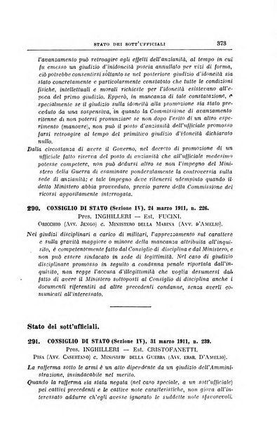 La giurisprudenza amministrativa esposta sistematicamente