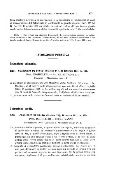 La giurisprudenza amministrativa esposta sistematicamente