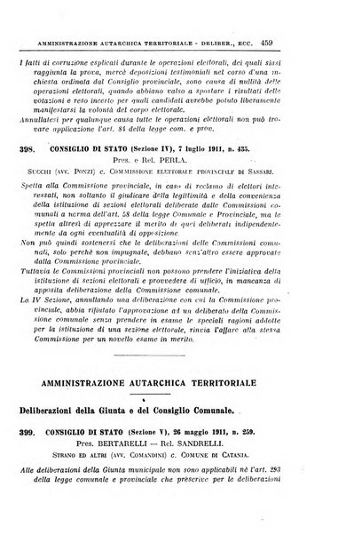 La giurisprudenza amministrativa esposta sistematicamente