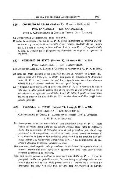 La giurisprudenza amministrativa esposta sistematicamente