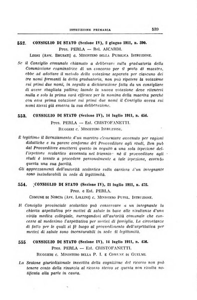 La giurisprudenza amministrativa esposta sistematicamente