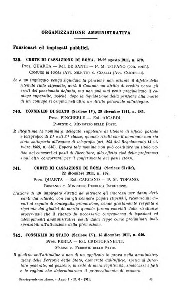 La giurisprudenza amministrativa esposta sistematicamente