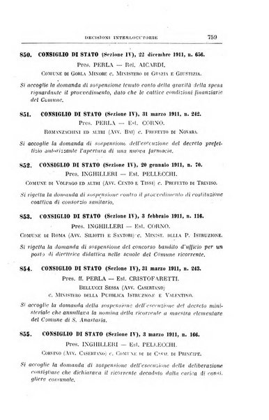 La giurisprudenza amministrativa esposta sistematicamente