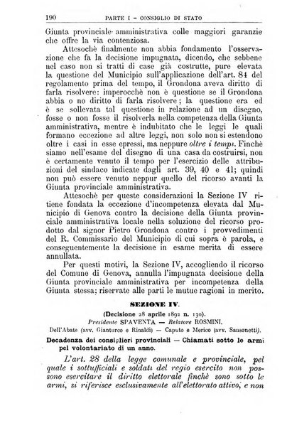 La giustizia amministrativa raccolta di decisioni e pareri del Consiglio di Stato, decisioni della Corte dei conti, sentenze della Cassazione di Roma, e decisioni delle Giunte provinciali amministrative