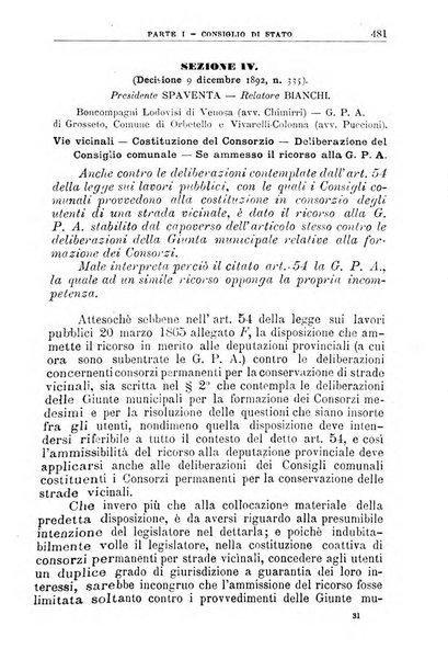 La giustizia amministrativa raccolta di decisioni e pareri del Consiglio di Stato, decisioni della Corte dei conti, sentenze della Cassazione di Roma, e decisioni delle Giunte provinciali amministrative