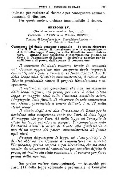 La giustizia amministrativa raccolta di decisioni e pareri del Consiglio di Stato, decisioni della Corte dei conti, sentenze della Cassazione di Roma, e decisioni delle Giunte provinciali amministrative