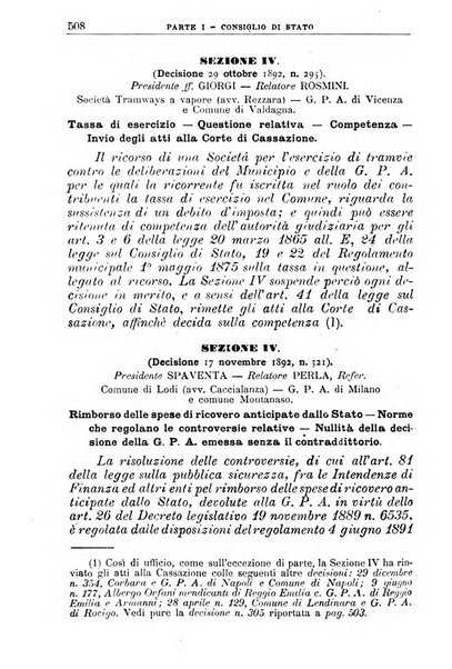 La giustizia amministrativa raccolta di decisioni e pareri del Consiglio di Stato, decisioni della Corte dei conti, sentenze della Cassazione di Roma, e decisioni delle Giunte provinciali amministrative