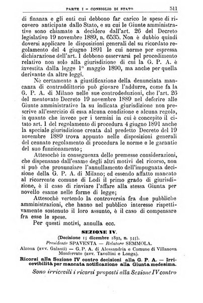 La giustizia amministrativa raccolta di decisioni e pareri del Consiglio di Stato, decisioni della Corte dei conti, sentenze della Cassazione di Roma, e decisioni delle Giunte provinciali amministrative