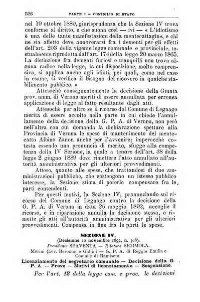 La giustizia amministrativa raccolta di decisioni e pareri del Consiglio di Stato, decisioni della Corte dei conti, sentenze della Cassazione di Roma, e decisioni delle Giunte provinciali amministrative