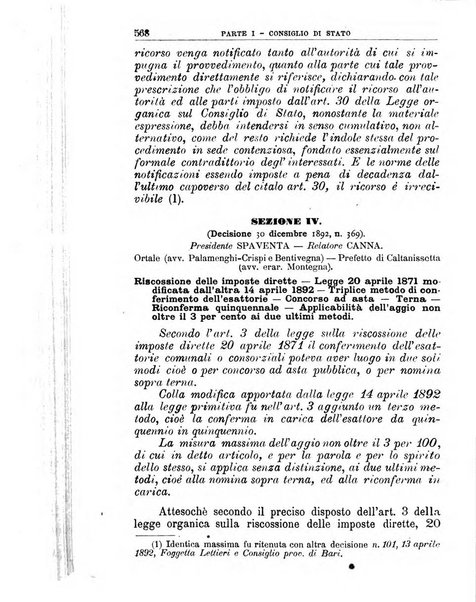 La giustizia amministrativa raccolta di decisioni e pareri del Consiglio di Stato, decisioni della Corte dei conti, sentenze della Cassazione di Roma, e decisioni delle Giunte provinciali amministrative