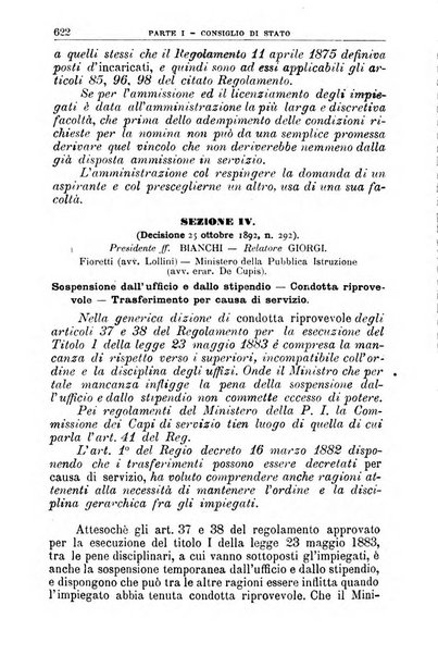 La giustizia amministrativa raccolta di decisioni e pareri del Consiglio di Stato, decisioni della Corte dei conti, sentenze della Cassazione di Roma, e decisioni delle Giunte provinciali amministrative