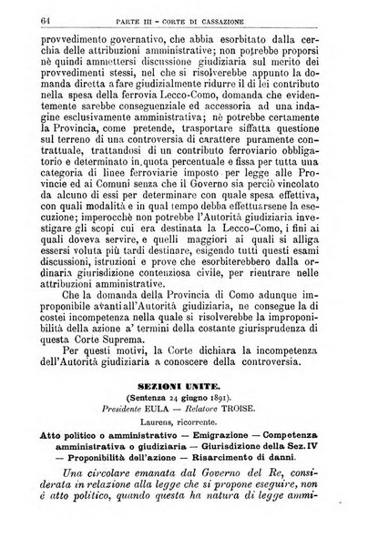 La giustizia amministrativa raccolta di decisioni e pareri del Consiglio di Stato, decisioni della Corte dei conti, sentenze della Cassazione di Roma, e decisioni delle Giunte provinciali amministrative