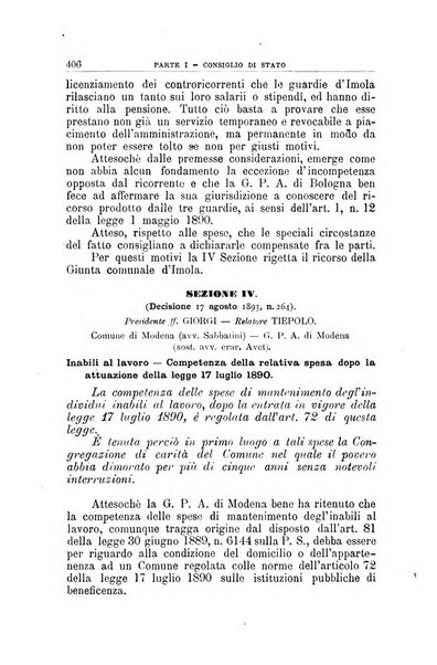 La giustizia amministrativa raccolta di decisioni e pareri del Consiglio di Stato, decisioni della Corte dei conti, sentenze della Cassazione di Roma, e decisioni delle Giunte provinciali amministrative