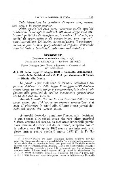 La giustizia amministrativa raccolta di decisioni e pareri del Consiglio di Stato, decisioni della Corte dei conti, sentenze della Cassazione di Roma, e decisioni delle Giunte provinciali amministrative