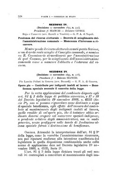 La giustizia amministrativa raccolta di decisioni e pareri del Consiglio di Stato, decisioni della Corte dei conti, sentenze della Cassazione di Roma, e decisioni delle Giunte provinciali amministrative