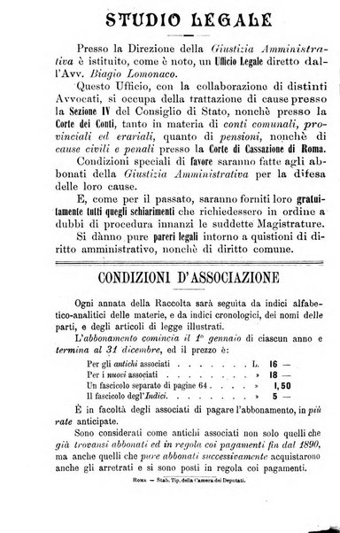 La giustizia amministrativa raccolta di decisioni e pareri del Consiglio di Stato, decisioni della Corte dei conti, sentenze della Cassazione di Roma, e decisioni delle Giunte provinciali amministrative