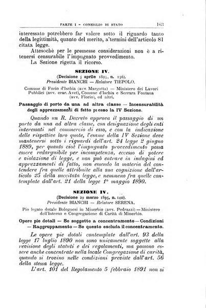 La giustizia amministrativa raccolta di decisioni e pareri del Consiglio di Stato, decisioni della Corte dei conti, sentenze della Cassazione di Roma, e decisioni delle Giunte provinciali amministrative