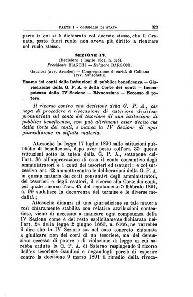 La giustizia amministrativa raccolta di decisioni e pareri del Consiglio di Stato, decisioni della Corte dei conti, sentenze della Cassazione di Roma, e decisioni delle Giunte provinciali amministrative