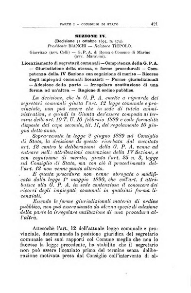 La giustizia amministrativa raccolta di decisioni e pareri del Consiglio di Stato, decisioni della Corte dei conti, sentenze della Cassazione di Roma, e decisioni delle Giunte provinciali amministrative