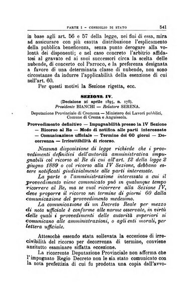 La giustizia amministrativa raccolta di decisioni e pareri del Consiglio di Stato, decisioni della Corte dei conti, sentenze della Cassazione di Roma, e decisioni delle Giunte provinciali amministrative