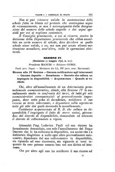 La giustizia amministrativa raccolta di decisioni e pareri del Consiglio di Stato, decisioni della Corte dei conti, sentenze della Cassazione di Roma, e decisioni delle Giunte provinciali amministrative