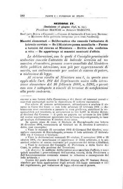 La giustizia amministrativa raccolta di decisioni e pareri del Consiglio di Stato, decisioni della Corte dei conti, sentenze della Cassazione di Roma, e decisioni delle Giunte provinciali amministrative