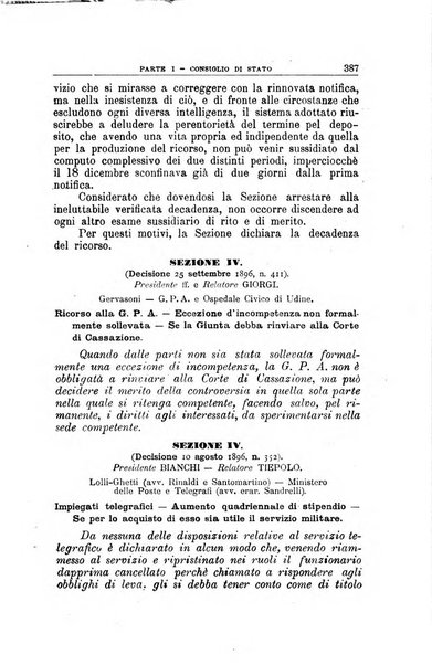 La giustizia amministrativa raccolta di decisioni e pareri del Consiglio di Stato, decisioni della Corte dei conti, sentenze della Cassazione di Roma, e decisioni delle Giunte provinciali amministrative