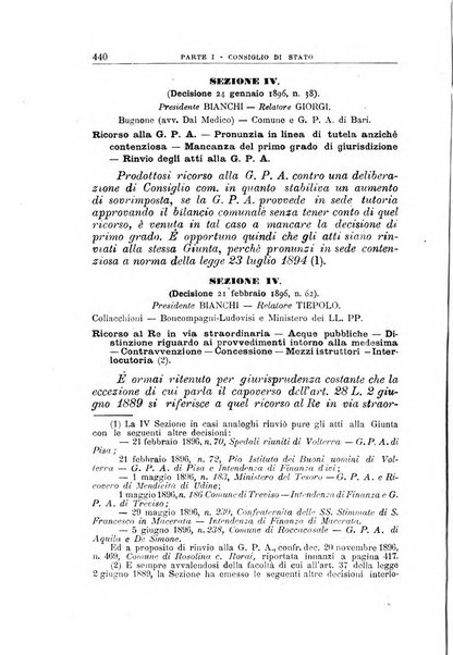 La giustizia amministrativa raccolta di decisioni e pareri del Consiglio di Stato, decisioni della Corte dei conti, sentenze della Cassazione di Roma, e decisioni delle Giunte provinciali amministrative