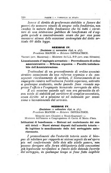 La giustizia amministrativa raccolta di decisioni e pareri del Consiglio di Stato, decisioni della Corte dei conti, sentenze della Cassazione di Roma, e decisioni delle Giunte provinciali amministrative