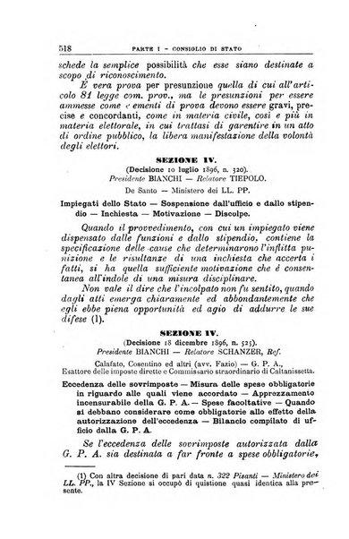 La giustizia amministrativa raccolta di decisioni e pareri del Consiglio di Stato, decisioni della Corte dei conti, sentenze della Cassazione di Roma, e decisioni delle Giunte provinciali amministrative