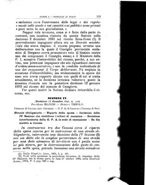 La giustizia amministrativa raccolta di decisioni e pareri del Consiglio di Stato, decisioni della Corte dei conti, sentenze della Cassazione di Roma, e decisioni delle Giunte provinciali amministrative