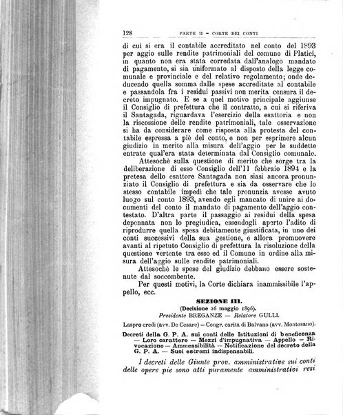 La giustizia amministrativa raccolta di decisioni e pareri del Consiglio di Stato, decisioni della Corte dei conti, sentenze della Cassazione di Roma, e decisioni delle Giunte provinciali amministrative