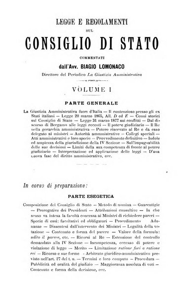 La giustizia amministrativa raccolta di decisioni e pareri del Consiglio di Stato, decisioni della Corte dei conti, sentenze della Cassazione di Roma, e decisioni delle Giunte provinciali amministrative