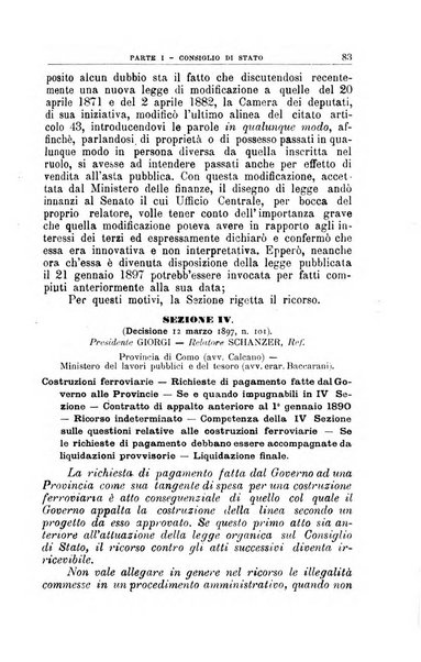 La giustizia amministrativa raccolta di decisioni e pareri del Consiglio di Stato, decisioni della Corte dei conti, sentenze della Cassazione di Roma, e decisioni delle Giunte provinciali amministrative