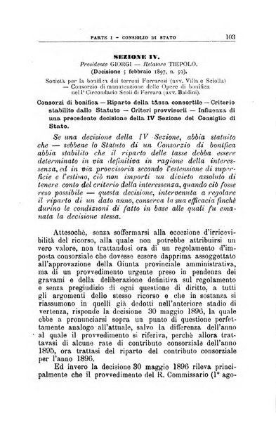 La giustizia amministrativa raccolta di decisioni e pareri del Consiglio di Stato, decisioni della Corte dei conti, sentenze della Cassazione di Roma, e decisioni delle Giunte provinciali amministrative