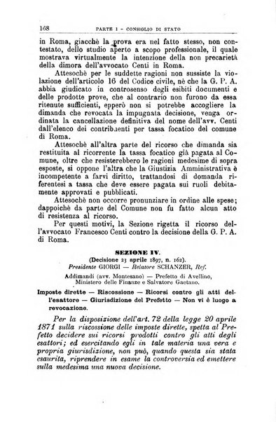 La giustizia amministrativa raccolta di decisioni e pareri del Consiglio di Stato, decisioni della Corte dei conti, sentenze della Cassazione di Roma, e decisioni delle Giunte provinciali amministrative