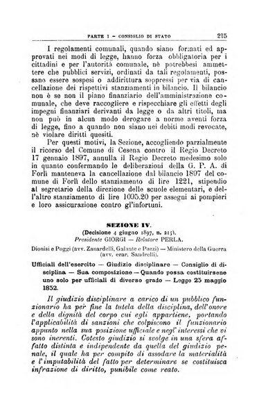 La giustizia amministrativa raccolta di decisioni e pareri del Consiglio di Stato, decisioni della Corte dei conti, sentenze della Cassazione di Roma, e decisioni delle Giunte provinciali amministrative