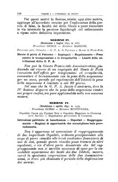 La giustizia amministrativa raccolta di decisioni e pareri del Consiglio di Stato, decisioni della Corte dei conti, sentenze della Cassazione di Roma, e decisioni delle Giunte provinciali amministrative