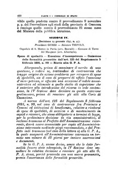 La giustizia amministrativa raccolta di decisioni e pareri del Consiglio di Stato, decisioni della Corte dei conti, sentenze della Cassazione di Roma, e decisioni delle Giunte provinciali amministrative