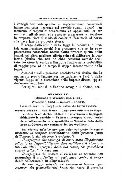 La giustizia amministrativa raccolta di decisioni e pareri del Consiglio di Stato, decisioni della Corte dei conti, sentenze della Cassazione di Roma, e decisioni delle Giunte provinciali amministrative