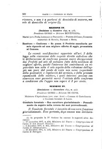 La giustizia amministrativa raccolta di decisioni e pareri del Consiglio di Stato, decisioni della Corte dei conti, sentenze della Cassazione di Roma, e decisioni delle Giunte provinciali amministrative