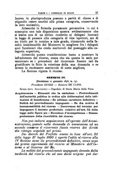 La giustizia amministrativa raccolta di decisioni e pareri del Consiglio di Stato, decisioni della Corte dei conti, sentenze della Cassazione di Roma, e decisioni delle Giunte provinciali amministrative