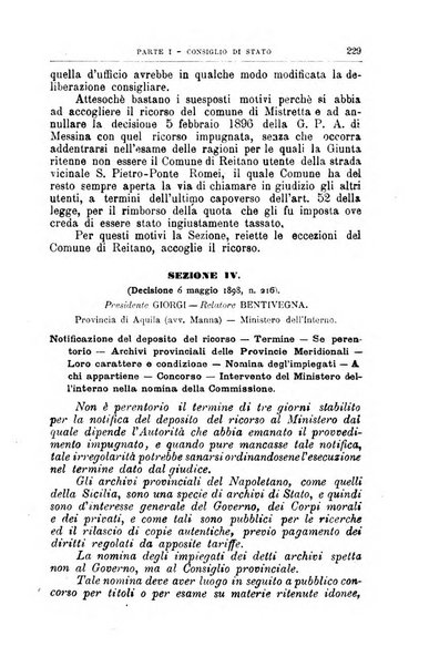 La giustizia amministrativa raccolta di decisioni e pareri del Consiglio di Stato, decisioni della Corte dei conti, sentenze della Cassazione di Roma, e decisioni delle Giunte provinciali amministrative